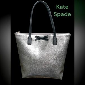Kate Spade-Silver/Black Medium Tote bag. Glitter Mavis Street “Jeralyn” Zip top.